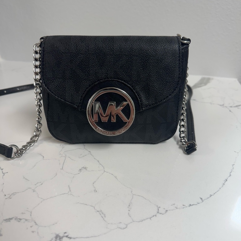 Michael Kors Black Crossbody with Silver Accents